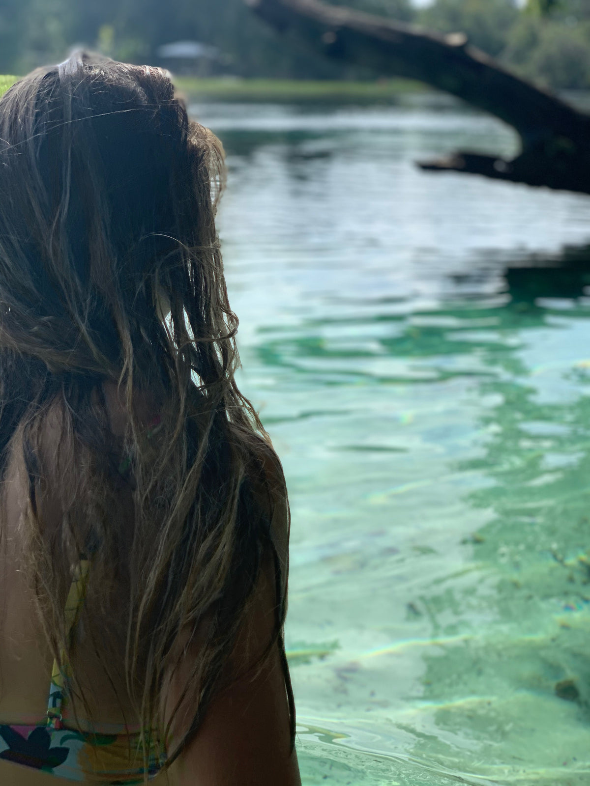 woman looking out into Florida fresh water spring